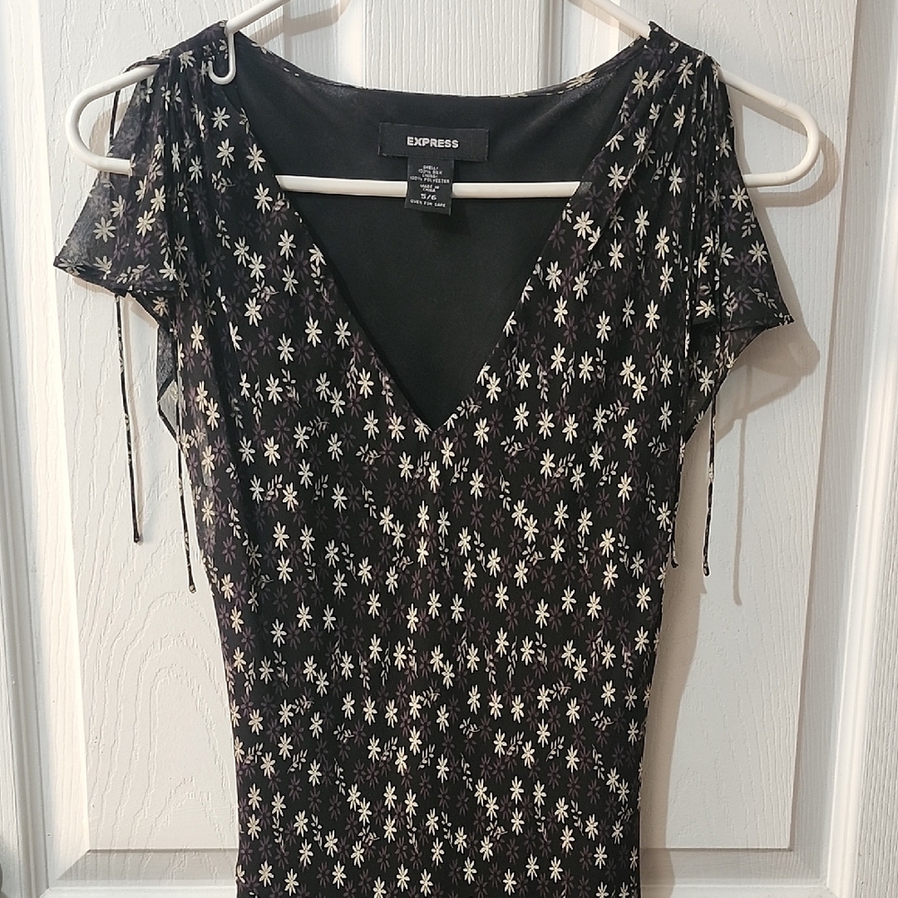 Express Black Dress with White Floral Design
